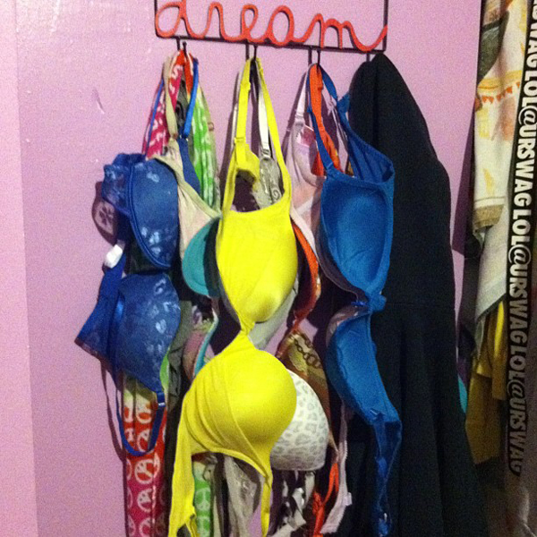 messy bras hanging