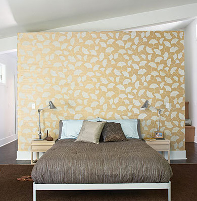 wallpaper accent wall as headboard
