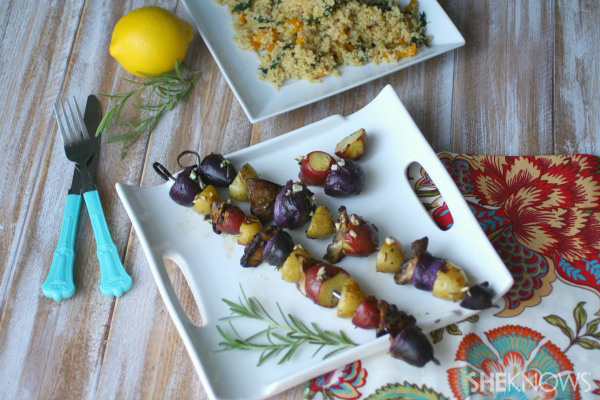 Grilled mushroom and potato kabobs with rosemary marinade