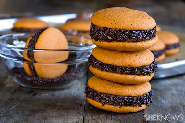 Gluten-free pumpkin whoopie pies with chocolate filling