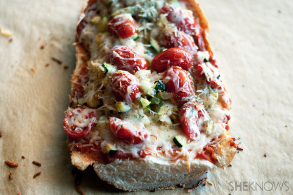 Caramelized vegetable and fontina french bread pizzas