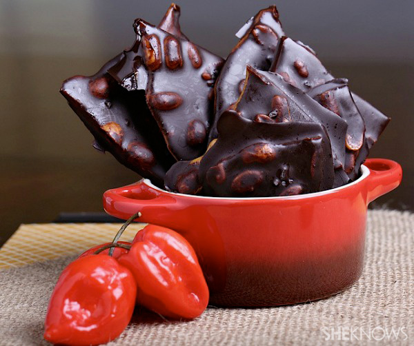 Vegan chocolate-covered habanero peanut brittle