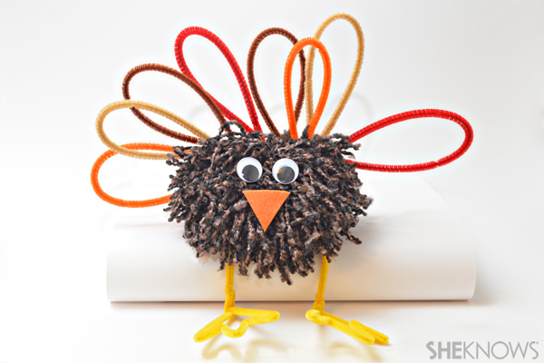 Pom pom turkey craft for Thanksgiving