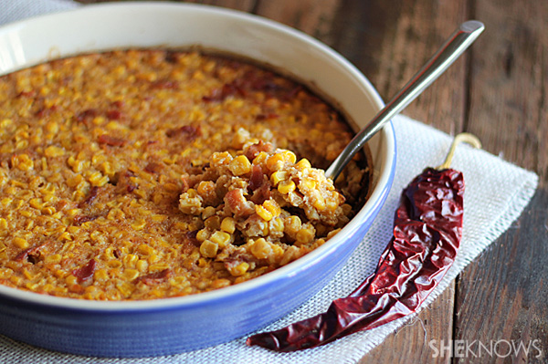 Spicy Chipotle Corn Pudding with Bacon