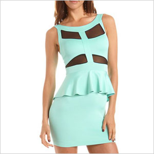 Pistachio peplum cut-out dress