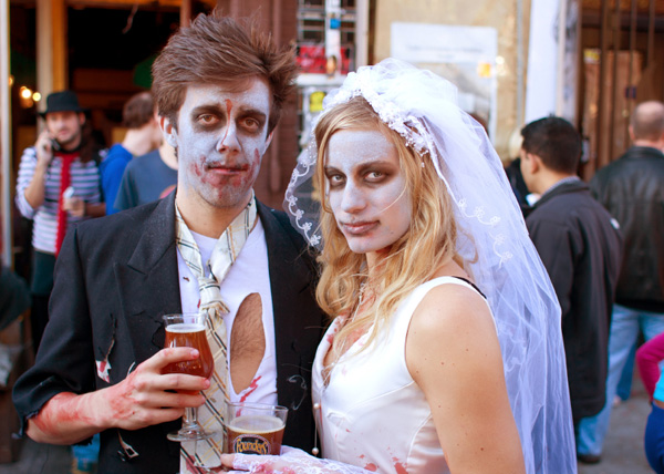 Couple dressed as zombies