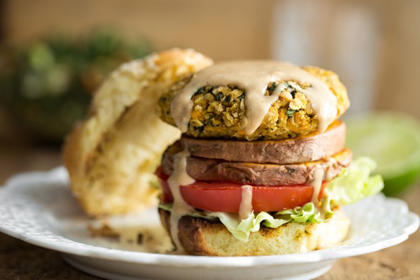 Thai Sweet Potato Veggie Burgers with Spicy Peanut Sauce