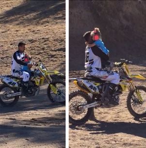 Pink's daughter Willow on motorcycle with Carey Hart