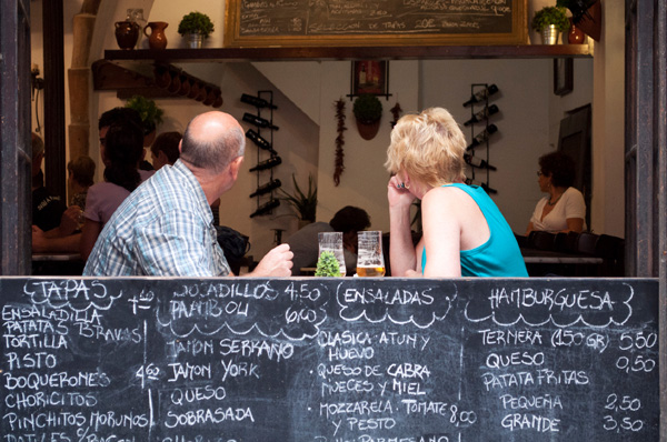 Tourists eating tapas in Madrid