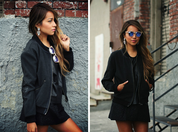 Mixed materials bomber jacket