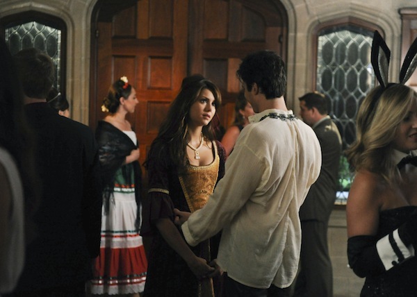 Elena and Damon attend a costume party on The Vampire Diaries