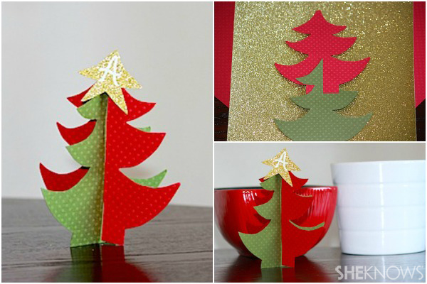 3-D paper Christmas tree - Holiday place card holder