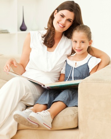 Mom reading with daughter