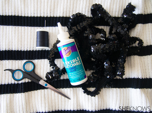 DIY Holiday sweater with sequin stripes | Sheknows.com -- supplies