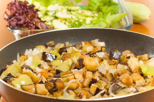 Diced fried eggplant