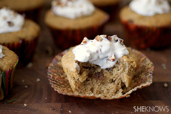 Caramel apple pie filled pecan muffins