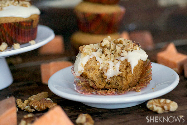 Marshmallow filled sweet potato cupcakes