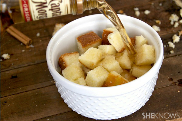 Eggnog milkshake with boozy pound cake croutons