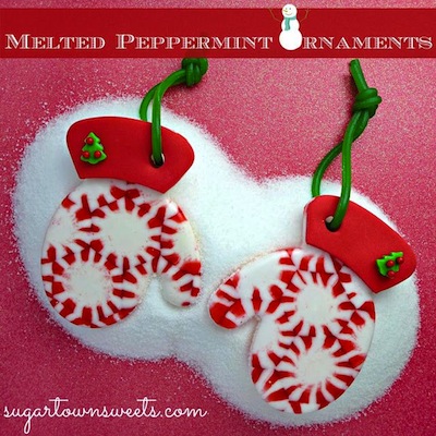 Melted pepperming ornaments