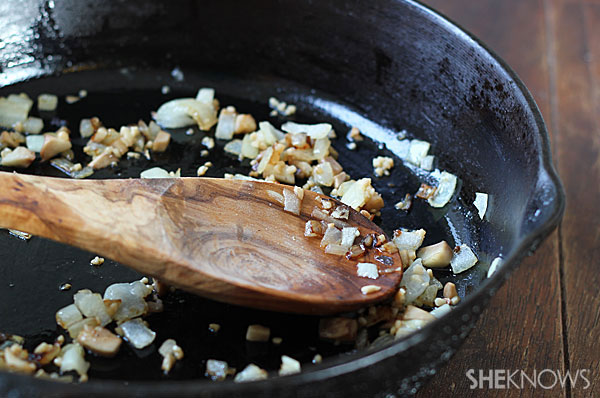 Chicken-stuffed portobello mushrooms | Sheknows.com - sautee onions