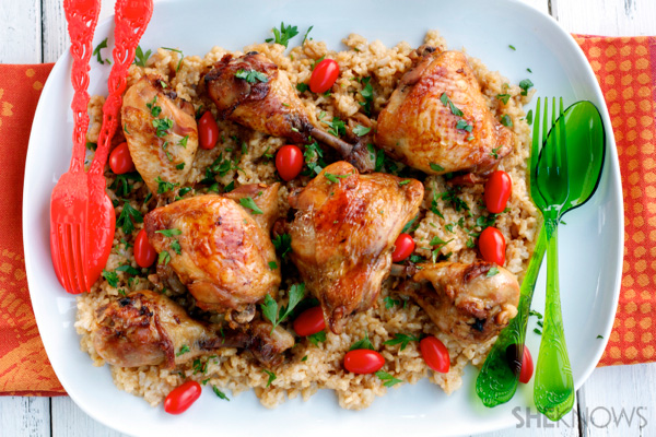 Baked lemon soy chicken and rice platter