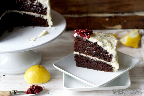 Double layer beet cake with lemon pomegranate frosting