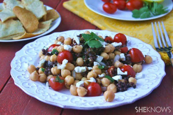 Chickpea and black lentil salad with feta