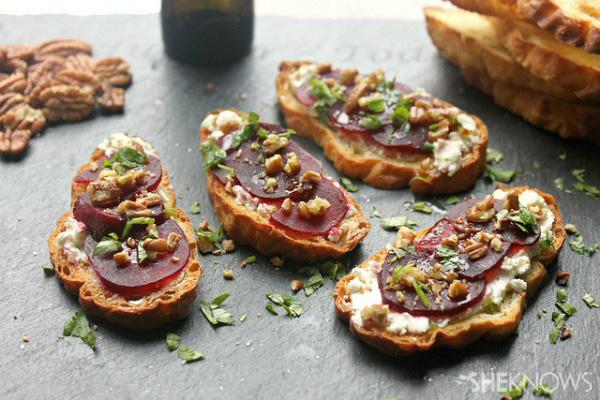 Roasted beet and goat cheese crostini