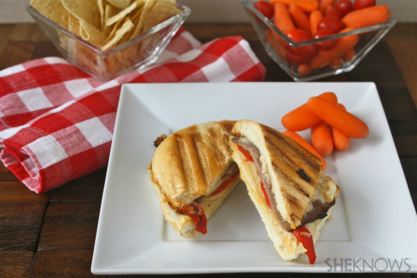 Sunday dinner: Roast beef and red pepper panini with horseradish dressing