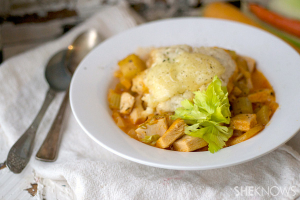 Buffalo beer soup with fluffy cheddar dumplings