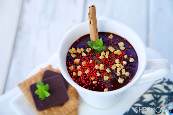 Hot dark chocolate with cinnamon and cognac