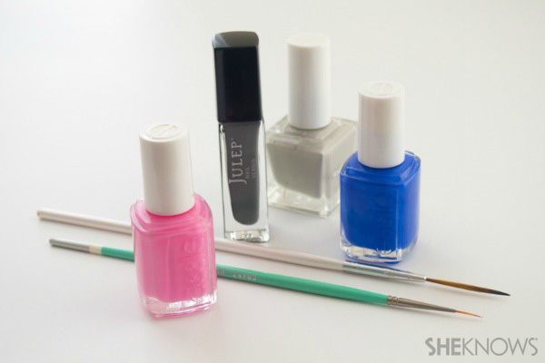 A nail design outlined in stitches