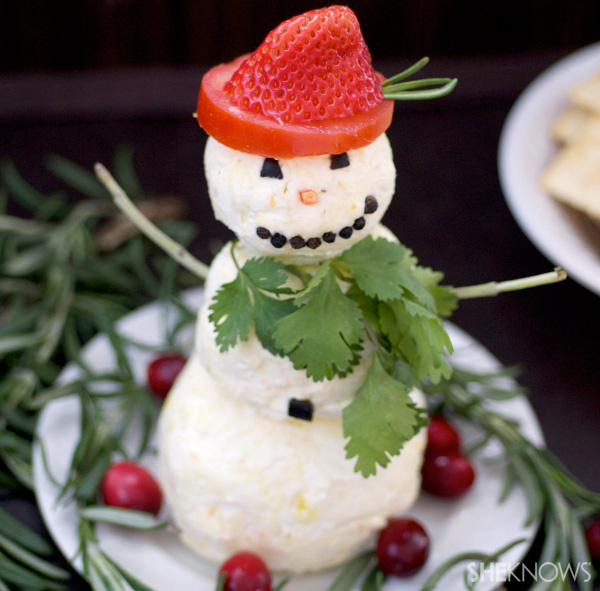 Festive snowman cheese ball