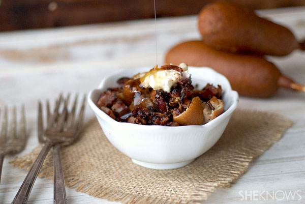 Candied bacon, pancake and sausage bowls