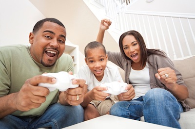Family playing video games