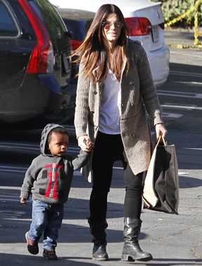 Sandra Bullock's black motorcycle boots