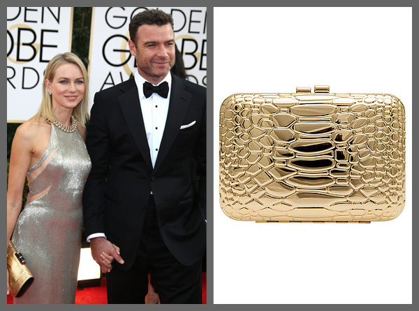 Naomi Watts carrying a shiny snakeskin bag
