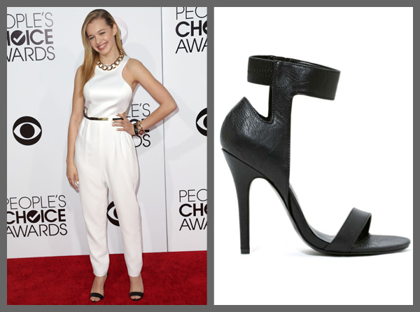 Sadie Calvano wearing basic black ankle strap heels