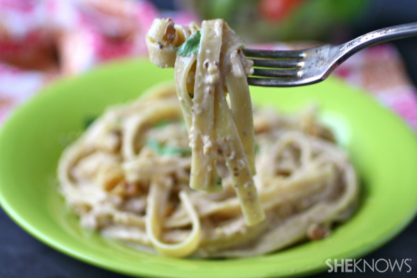Vegan fettuccine with creamy walnut sauce