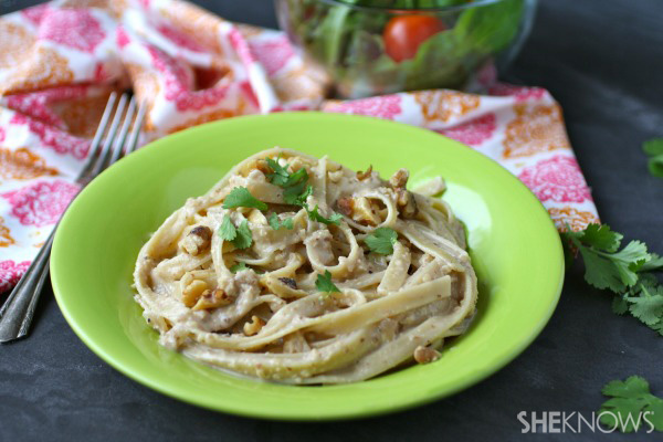 Vegan fettuccine with creamy walnut sauce