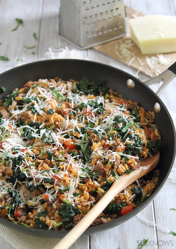 Orzo beef skillet