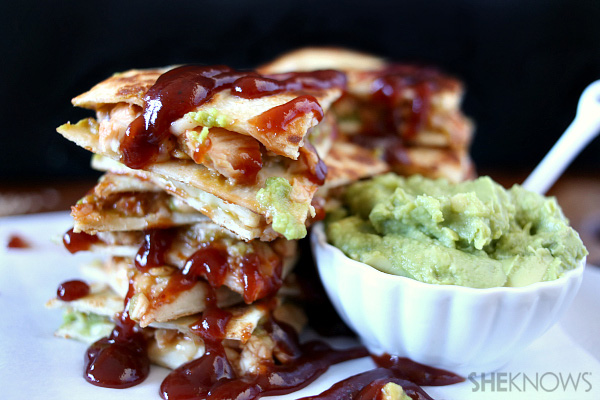 Spicy BBQ chicken and avocado quesadillas