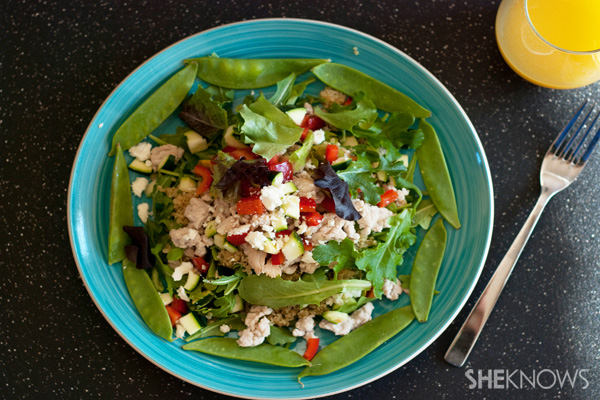 Warm quiona and turkey salad with feta recipe