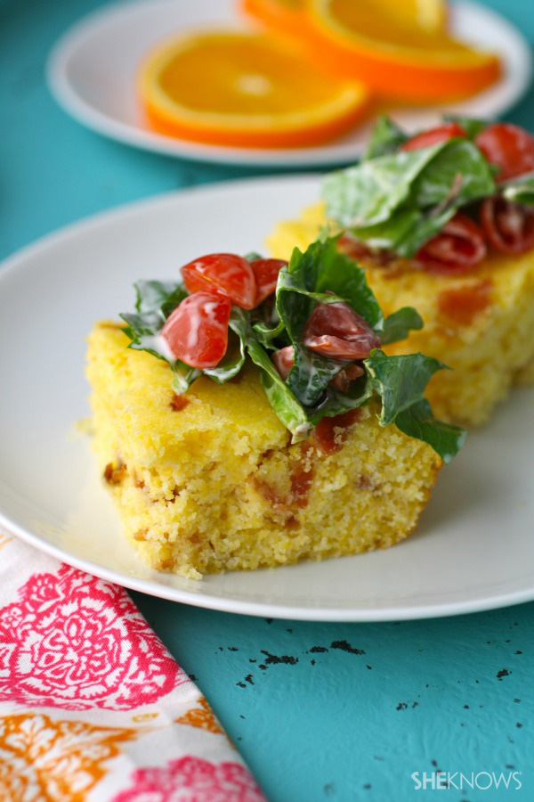 Gluten-free open-faced BLT cornbread sandwiches