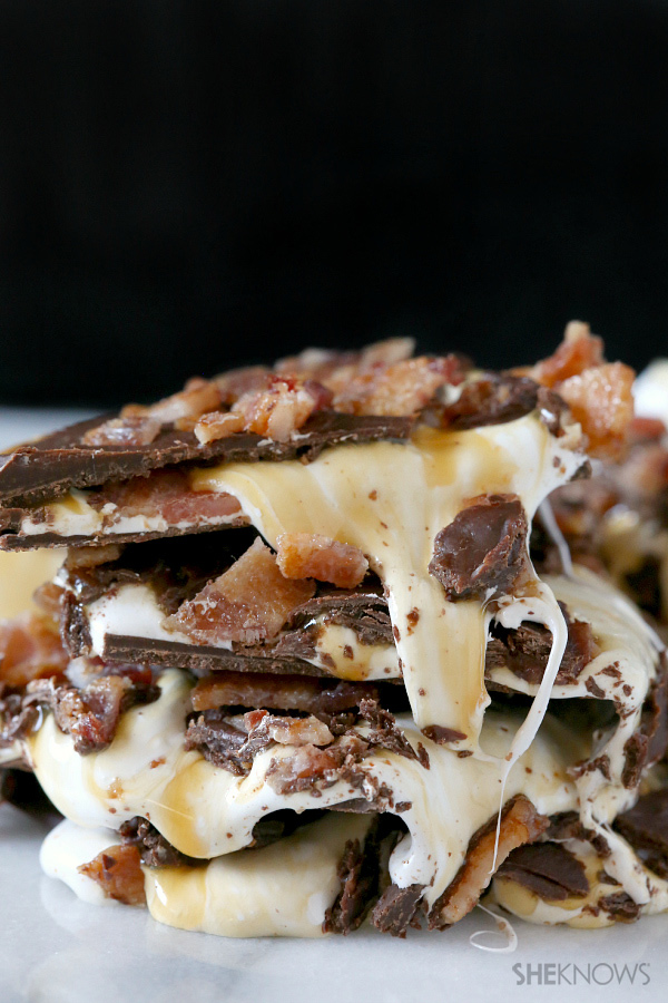 Marshmallow, caramel and bacon bark