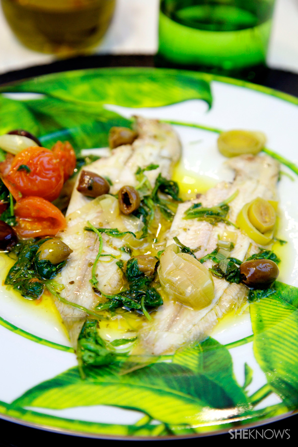 White wine sole with rucola and leeks recipe