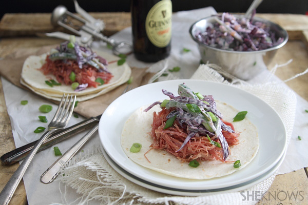 Corned beef tacos with spicy cabbage slaw