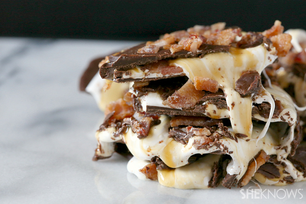 Marshmallow, caramel and bacon bark