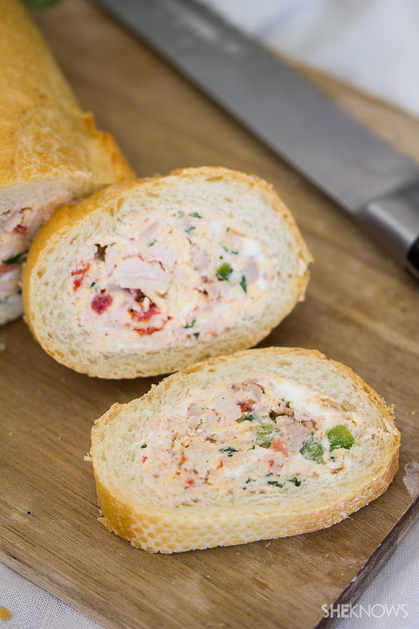Chicken and vegetable stuffed baguette