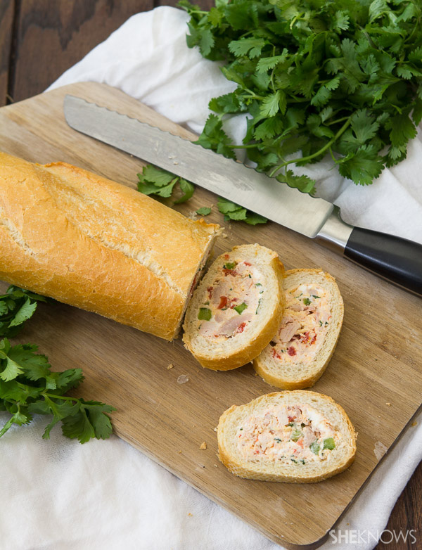 Chicken and vegetable stuffed baguette